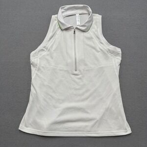 NEW‎ InPhorm Polo Top Women's Large White Lime Quarter Zip Sleeveless Activewear